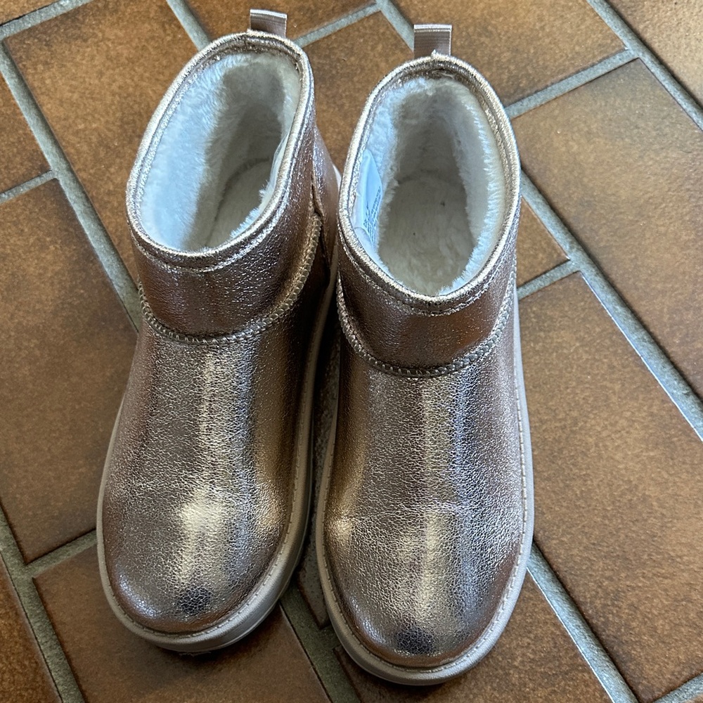 Sonoma Metallic Rose Gold Girls Faux-Fur Slip-On Ankle Boots